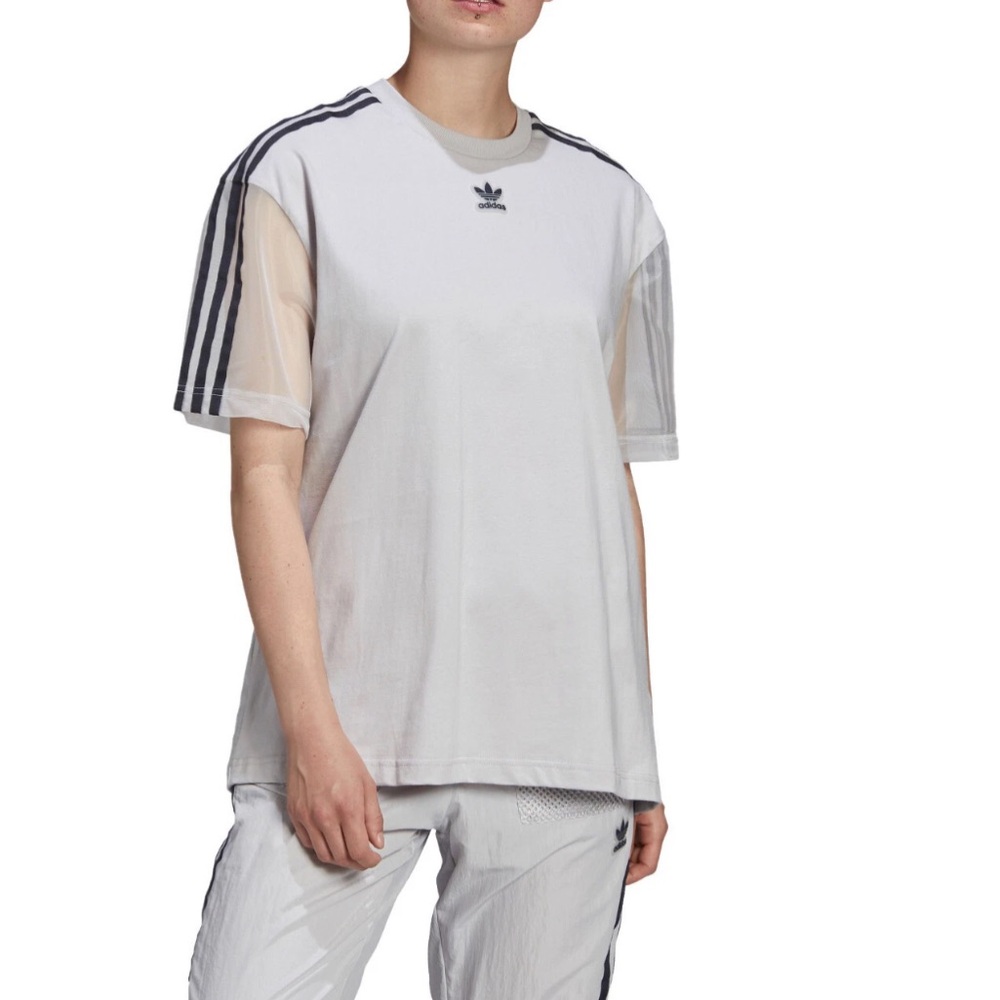 adidas Originals Women's 3-Stripes Mesh Sleeve Logo Oversized T-Shirt Size XS